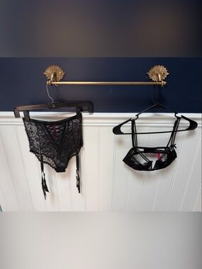 Seven til Midnight Black Lace Lingerie Set with Garter Detailing